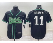 Men's Philadelphia Eagles #11 AJ Brown Black Stitched Cool Base Nike Baseball Jersey
