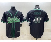 Men's Philadelphia Eagles #11 AJ Brown Black Team Big Logo With Patch Cool Base Stitched Baseball Jersey