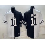 Men's Philadelphia Eagles #11 A.J. Brown Black & White Split Limited Stitched Jersey