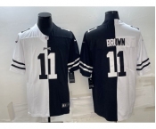 Men's Philadelphia Eagles #11 A.J. Brown Black & White Split Limited Stitched Jersey