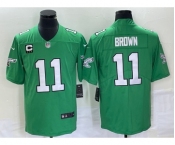 Men's Philadelphia Eagles #11 AJ Brown Green C Patch 2023 Vapor Limited Throwback Jersey