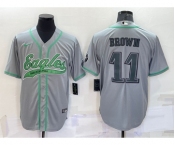 Men's Philadelphia Eagles #11 AJ Brown Grey With Patch Cool Base Stitched Baseball Jersey