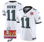 Men's Philadelphia Eagles #11 A.J. Brown White 2025 Eagles Logo Super Bowl LIX Patch New F.U.S.E. Vapor Untouchable Limited Football Stitched Jersey