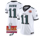 Men's Philadelphia Eagles #11 A.J. Brown White 2025 Eagles Logo Super Bowl LIX Patch New F.U.S.E. Vapor Untouchable Limited Football Stitched Jersey