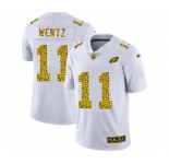 Men's Philadelphia Eagles #11 Carson Wentz Flocked Leopard Print Vapor Limited Football Jersey White