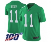 Men's Philadelphia Eagles #11 Carson Wentz Limited Green Rush Vapor Untouchable 100th Season Football Jersey