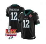 Men's Philadelphia Eagles #12 Randall Cunningham Black 2025 Eagles Logo Super Bowl LIX Patch New F.U.S.E. Vapor Limited Football Stitched Jersey