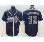 Men's Philadelphia Eagles #12 Randall Cunningham Black Reflective With Patch Cool Base Stitched Baseball Jersey
