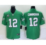 Men's Philadelphia Eagles #12 Randall Cunningham Green C Patch 2023 Vapor Limited Throwback Jersey