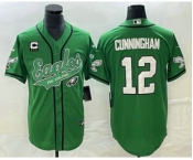 Men's Philadelphia Eagles #12 Randall Cunningham Green C Patch Cool Base Stitched Baseball Jersey