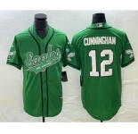 Men's Philadelphia Eagles #12 Randall Cunningham Green Cool Base Stitched Baseball Jersey