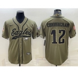 Men's Philadelphia Eagles #12 Randall Cunningham Olive 2022 Salute To Service Cool Base Stitched Baseball Jersey