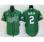 Men's Philadelphia Eagles #2 Darius Slay JR Green C Patch Cool Base Stitched Baseball Jersey