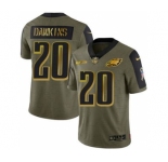 Men's Philadelphia Eagles #20 Brian Dawkins 2021 Olive Camo Salute To Service Golden Limited Stitched Football Jersey