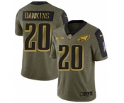 Men's Philadelphia Eagles #20 Brian Dawkins 2021 Olive Camo Salute To Service Golden Limited Stitched Football Jersey