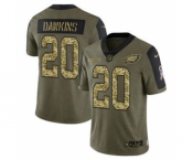 Men's Philadelphia Eagles #20 Brian Dawkins 2021 Olive Camo Salute To Service Limited Stitched Football Jersey