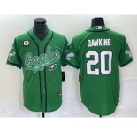 Men's Philadelphia Eagles #20 Brian Dawkins Green C Patch Cool Base Stitched Baseball Jersey