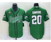 Men's Philadelphia Eagles #20 Brian Dawkins Green C Patch Cool Base Stitched Baseball Jersey