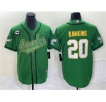Men's Philadelphia Eagles #20 Brian Dawkins Green Gold With C Patch Cool Base Baseball Stitched Jersey