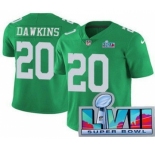 Men's Philadelphia Eagles #20 Brian Dawkins Limited Green Rush Super Bowl LVII Vapor Jersey