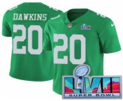 Men's Philadelphia Eagles #20 Brian Dawkins Limited Green Rush Super Bowl LVII Vapor Jersey