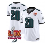Men's Philadelphia Eagles #20 Brian Dawkins White 2025 Eagles Logo Super Bowl LIX Patch New F.U.S.E. Vapor Untouchable Limited Football Stitched Jersey