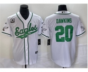 Men's Philadelphia Eagles #20 Brian Dawkins White With C Patch Cool Base Baseball Stitched Jersey