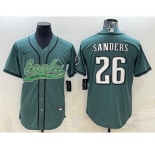 Men's Philadelphia Eagles #26 Miles Sanders Green With Patch Cool Base Stitched Baseball Jersey