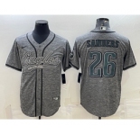 Men's Philadelphia Eagles #26 Miles Sanders Grey Gridiron With Patch Cool Base Stitched Baseball Jersey