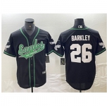 Men's Philadelphia Eagles #26 Saquon Barkley Black Cool Base Stitched Baseball Jersey
