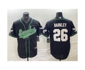Men's Philadelphia Eagles #26 Saquon Barkley Black Cool Base Stitched Baseball Jersey