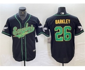 Men's Philadelphia Eagles #26 Saquon Barkley Black Gold Cool Base Baseball Stitched Jersey