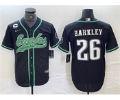Men's Philadelphia Eagles #26 Saquon Barkley Black With 3-star C Patch Cool Base Baseball Stitched Jersey