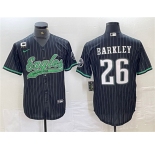 Men's Philadelphia Eagles #26 Saquon Barkley Black With 3-star C Patch Cool Base Baseball Stitched Jerseys
