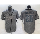 Men's Philadelphia Eagles #26 Saquon Barkley Gray Cool Base Baseball Stitched Jersey