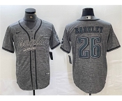 Men's Philadelphia Eagles #26 Saquon Barkley Gray Cool Base Baseball Stitched Jersey