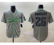 Men's Philadelphia Eagles #26 Saquon Barkley Gray Cool Base Stitched Baseball Jersey