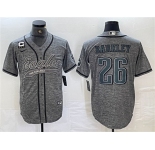 Men's Philadelphia Eagles #26 Saquon Barkley Gray With 3-star C Patch Cool Base Baseball Stitched Jersey