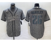 Men's Philadelphia Eagles #26 Saquon Barkley Gray With 3-star C Patch Cool Base Baseball Stitched Jersey