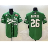 Men's Philadelphia Eagles #26 Saquon Barkley Green 2025 Super Bowl LIX And 3-Star C Patch Stitched Baseball Jersey