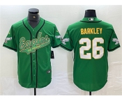 Men's Philadelphia Eagles #26 Saquon Barkley Green Gold Cool Base Baseball Stitched Jersey