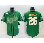 Men's Philadelphia Eagles #26 Saquon Barkley Green Gold With 3-star C Patch Cool Base Baseball Stitched Jersey