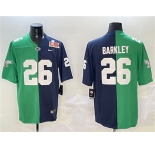 Men's Philadelphia Eagles #26 Saquon Barkley Green & Navy Split 2025 Super Bowl LIX Patch Vapor Untouchable Limited Football Stitched Jersey
