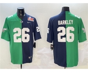 Men's Philadelphia Eagles #26 Saquon Barkley Green & Navy Split 2025 Super Bowl LIX Patch Vapor Untouchable Limited Football Stitched Jersey