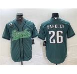 Men's Philadelphia Eagles #26 Saquon Barkley Green With 3-star C Patch Cool Base Baseball Stitched Jerseys