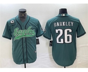 Men's Philadelphia Eagles #26 Saquon Barkley Green With 3-star C Patch Cool Base Baseball Stitched Jerseys