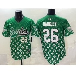 Men's Philadelphia Eagles #26 Saquon Barkley Green With Patch Limited Stitched Baseball Jersey
