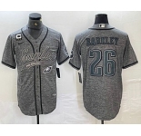 Men's Philadelphia Eagles #26 Saquon Barkley Grey Gridiron With C Patch Cool Base Stitched Baseball Jersey