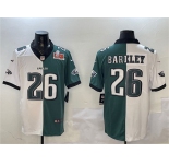 Men's Philadelphia Eagles #26 Saquon Barkley White & Green Split 2025 Super Bowl LIX Patch Vapor Untouchable Limited Football Stitched Jersey