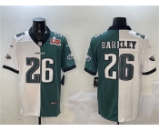 Men's Philadelphia Eagles #26 Saquon Barkley White & Green Split 2025 Super Bowl LIX Patch Vapor Untouchable Limited Football Stitched Jersey